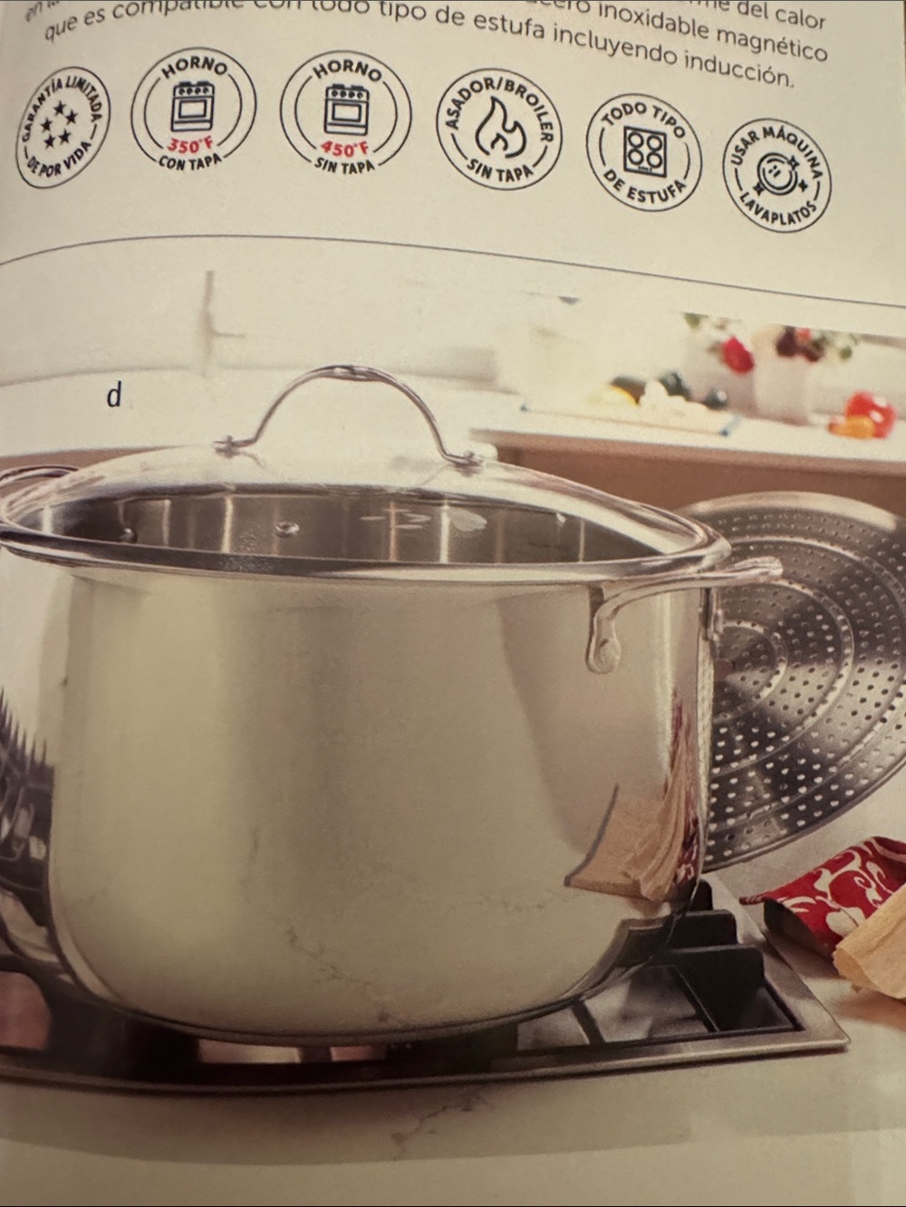 Princess House signature Stainless Steel Stockpot with Glass Lid - Steamer